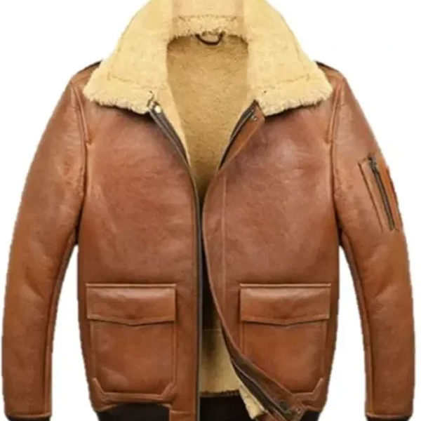 SF Samuel Tan Brown Shearling Bomber Leather Jacket