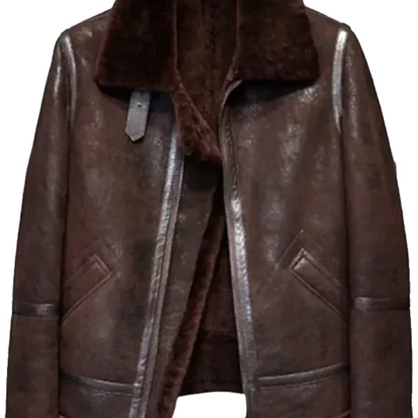 Shawn Distressed SF Brown Shearling Real Leather Jacket