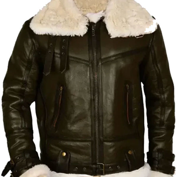 Terry Army B-3 Aviator Green Leather Shearling Jacket