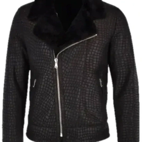 Torres Pattern Black Snake Biker Genuine Leather Jacket