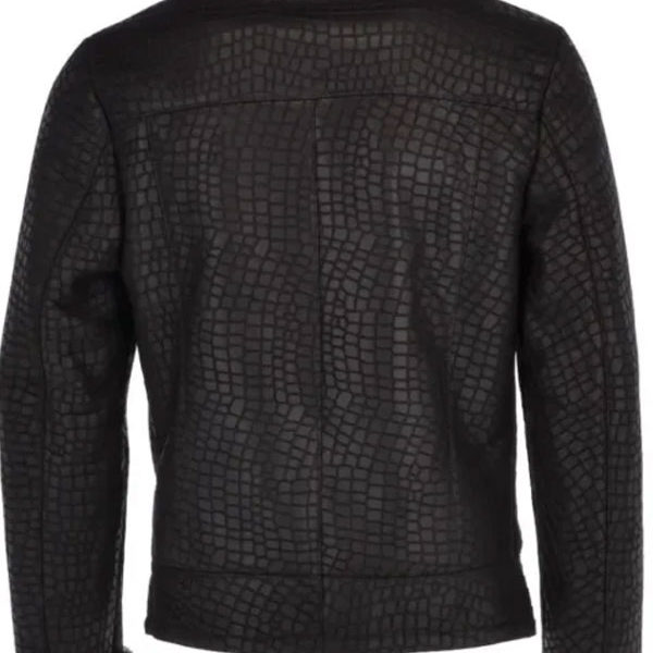 Torres Pattern Black Snake Biker Genuine Leather Jacket