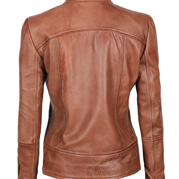 Women’s Amy Cafe Racer Tan Brown Leather Jacket
