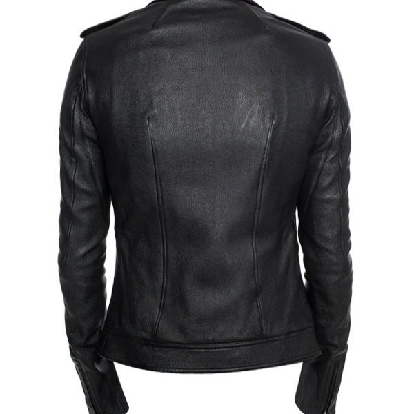 Women’s Asymmetrical Distressed Black Real Leather Jacket