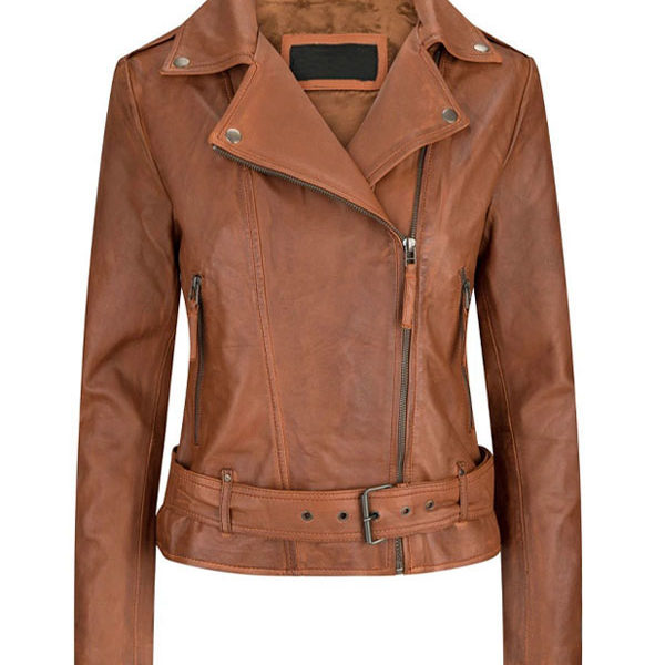 Women’s Asymmetrical Tan Brown Real Leather Jacket