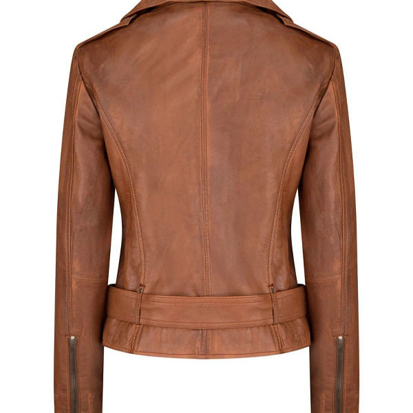 Women’s Asymmetrical Tan Brown Real Leather Jacket