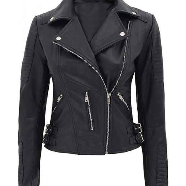 Women's Bari Black Motorcycle Leather Jacket