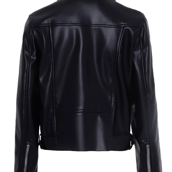 Women's Belted Style Black Motorcycle Real Leather Jacket