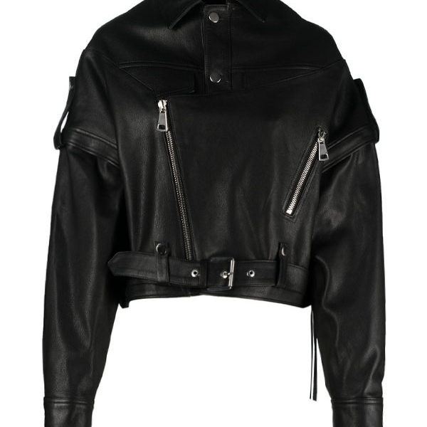 Women’s Black Biker Leather Detachable Sleeves Jacket