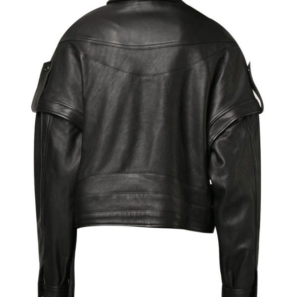 Women’s Black Biker Leather Detachable Sleeves Jacket