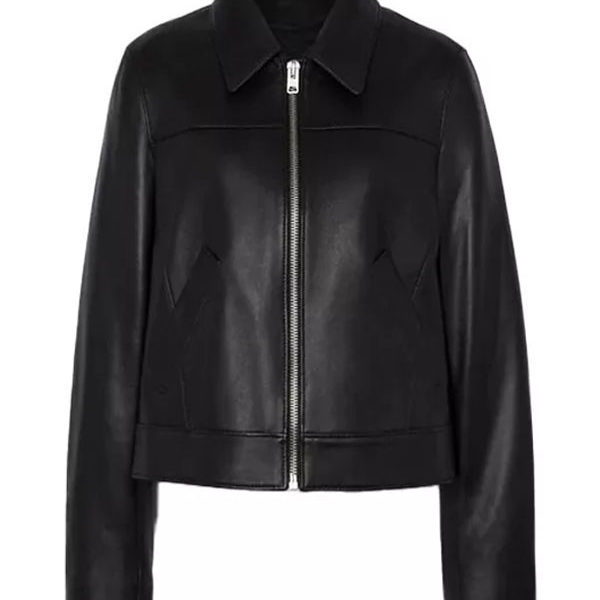 Women’s Black Biker Leather Shirt Collar Jacket