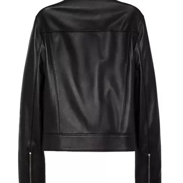 Women’s Black Biker Leather Shirt Collar Jacket
