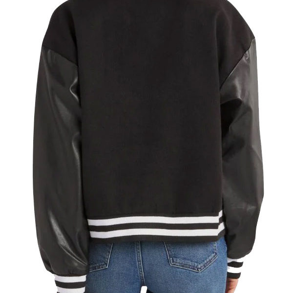 Women's Black Lettermen Premium Cotton Bomber Jacket