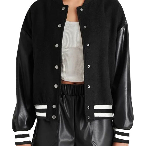 Women's Black Lettermen Premium Cotton Bomber Jacket
