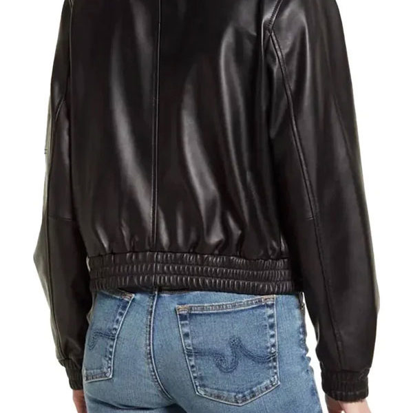 Women's Black Premium Leather Bomber Jacket