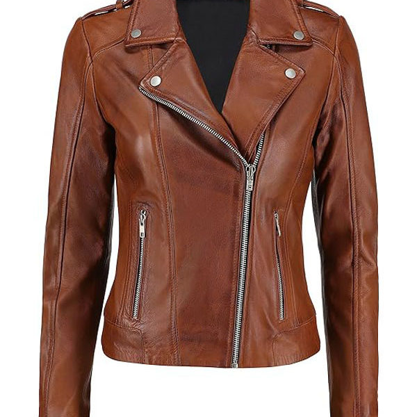 Women’s Brando Tan Brown Biker Real Leather Jacket