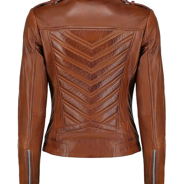 Women’s Brando Tan Brown Biker Real Leather Jacket