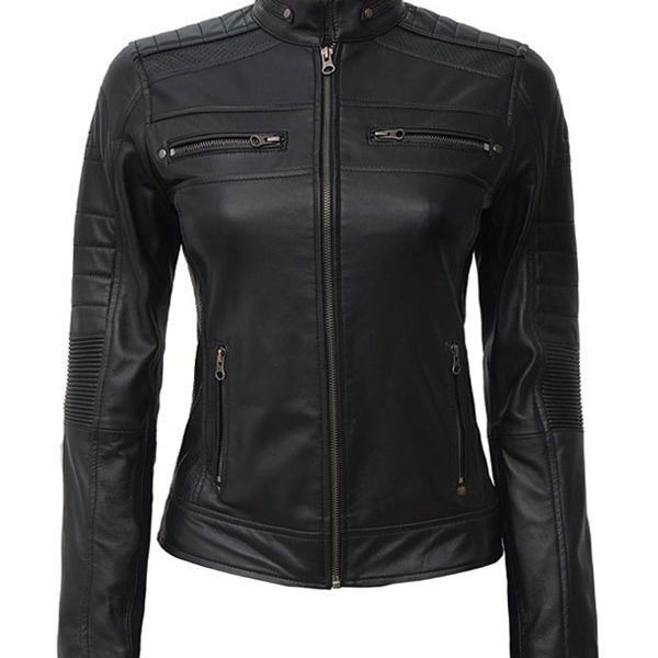 Women’s Cafe Racer Black Biker Real Leather Jacket