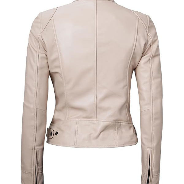 Women’s Cafe Racer Dodge Beige Real Leather Jacket