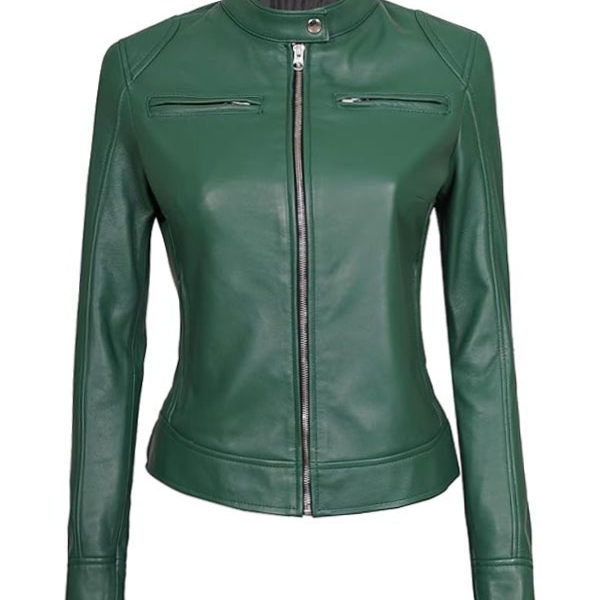 Women’s Cafe Racer Dodge Green Real Leather Jacket