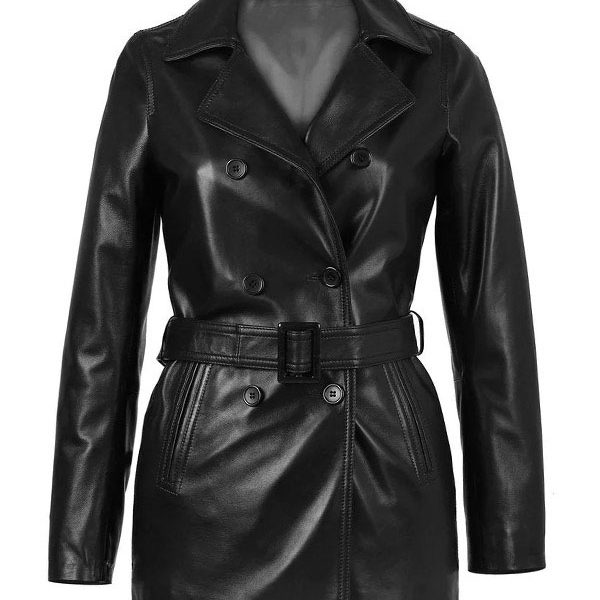 Women's Carissa Belted Black Real Leather Coat