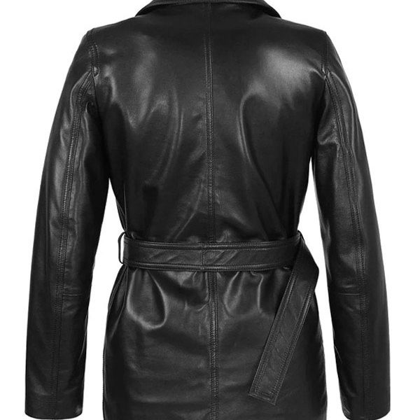 Women's Carissa Belted Black Real Leather Coat