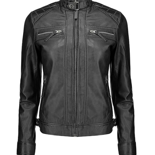 Women’s Classic Black Moto Biker Real Leather Jacket