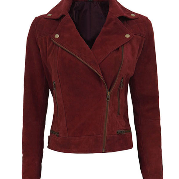 Women’s Classic Style Red Biker Suede Real Leather Jacket