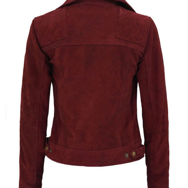 Women’s Classic Style Red Biker Suede Real Leather Jacket