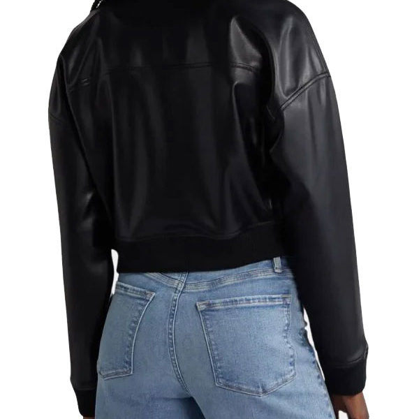 Women's Cropped Black Premium Leather Bomber Jacket