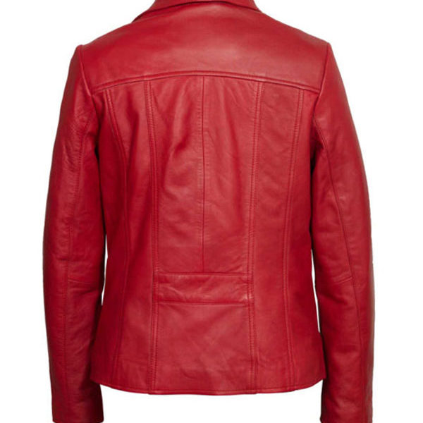Women’s Distressed Red Leather Cross Zipper Jacket