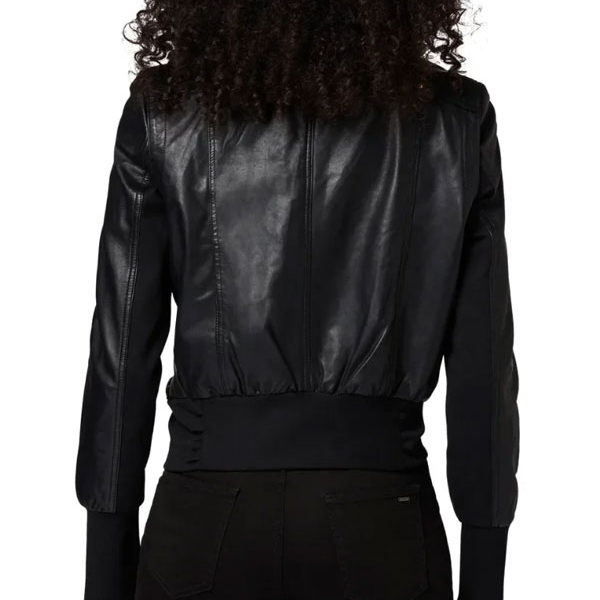 Women's High Neck Black Premium Leather Bomber Jacket