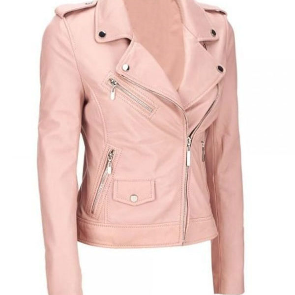 Women’s Pink Motorcycle Style Real Leather Jacket