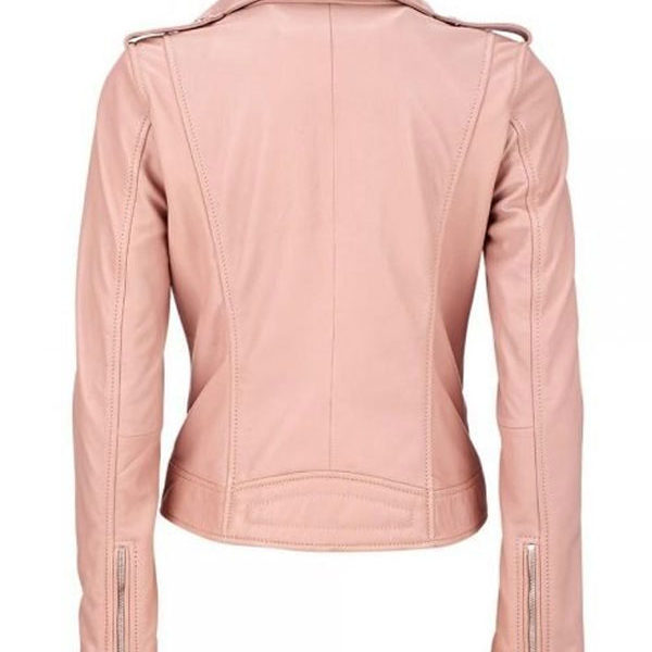 Women’s Pink Motorcycle Style Real Leather Jacket