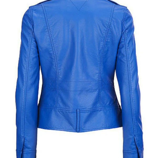 Women’s Royal Blue Real Leather Zipper Jacket