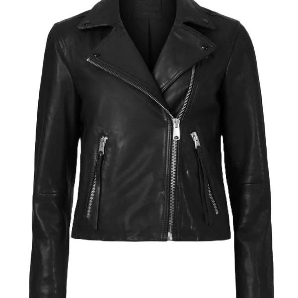 Women's Side Lace Design Black Motorcycle Leather Jacket