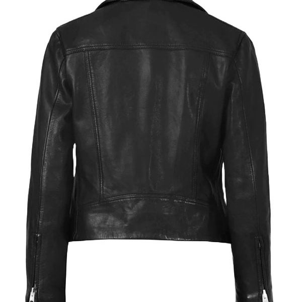 Women's Side Lace Design Black Motorcycle Leather Jacket