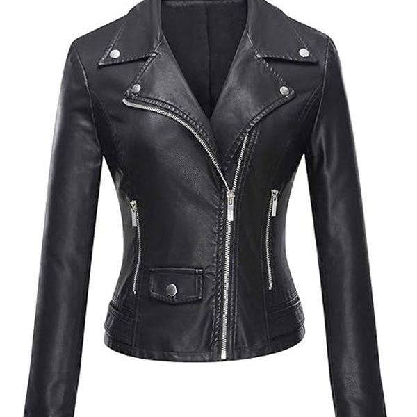 Women’s Slim Fit Black Biker Real Leather Jacket
