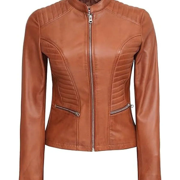 Women's Slimfit Tan Brown Biker Real Leather Jacket