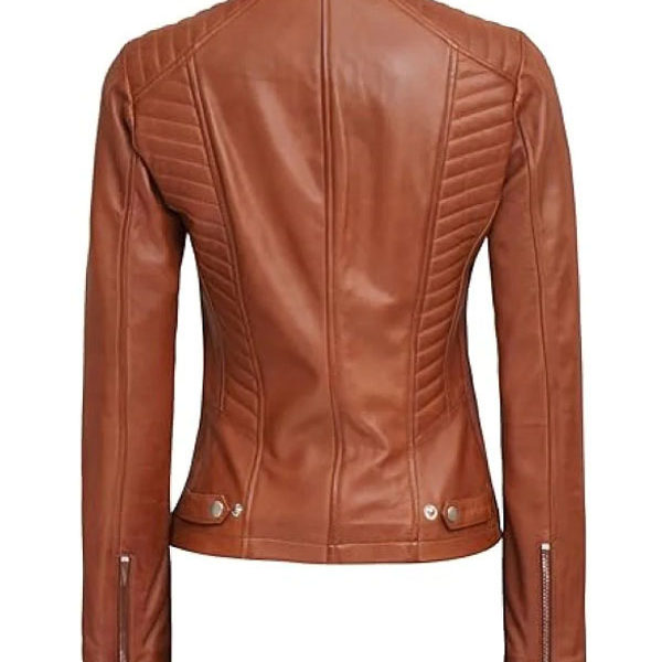 Women's Slimfit Tan Brown Biker Real Leather Jacket