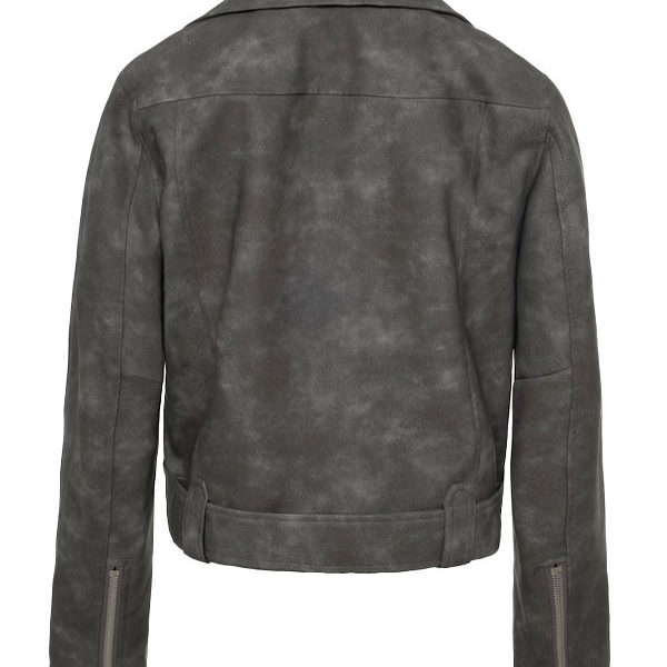 Women's Textured Style Distressed Grey Biker Leather Jacket